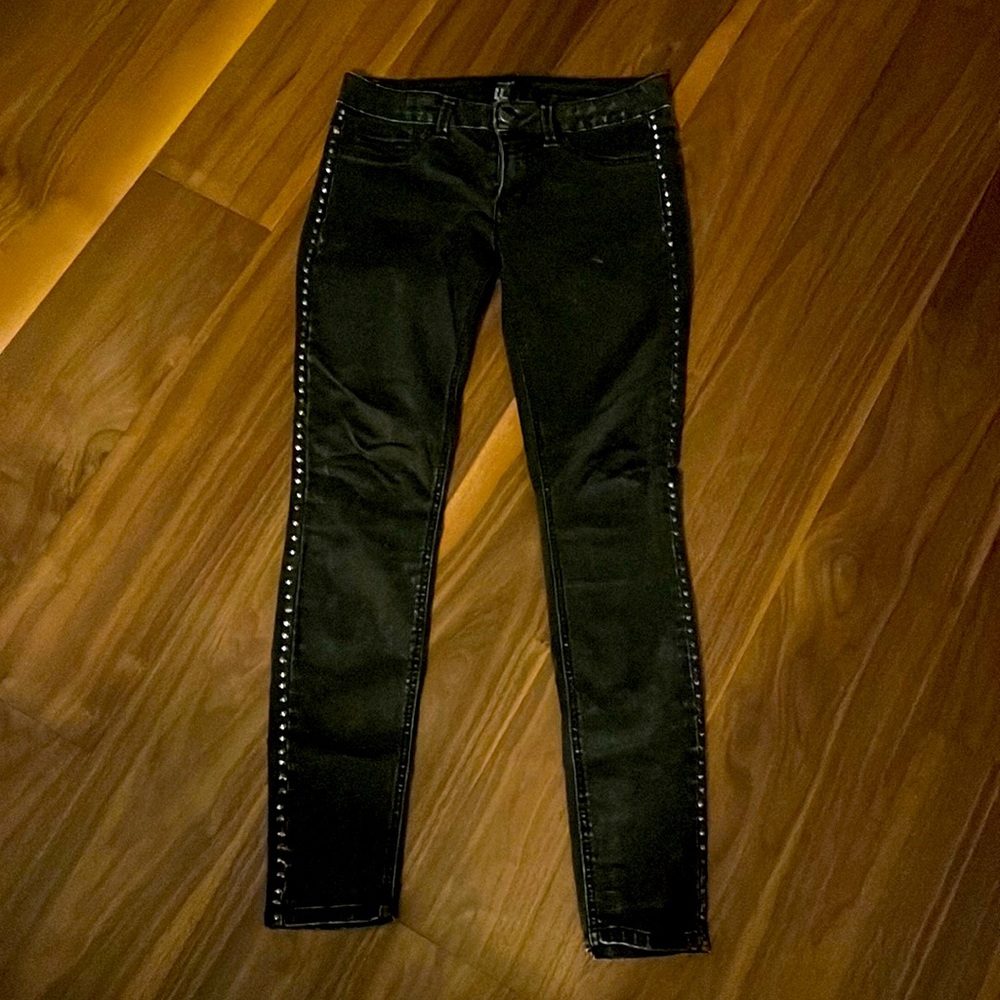 Studded size 27 distressed grey denim jeans